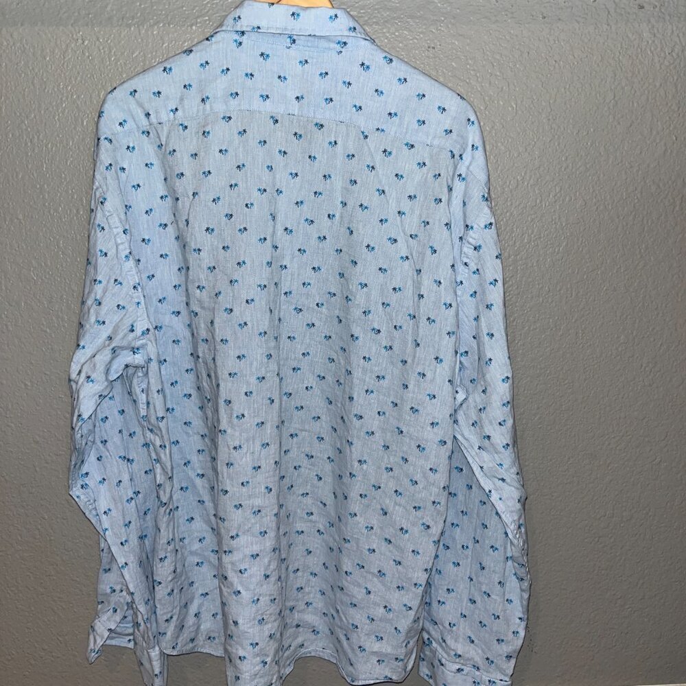 KiWi SAINT TROPEZ Comfort Fit Linen Blend Palm Tree Long Sleeve Shirt Men's XL - Picture 5 of 11